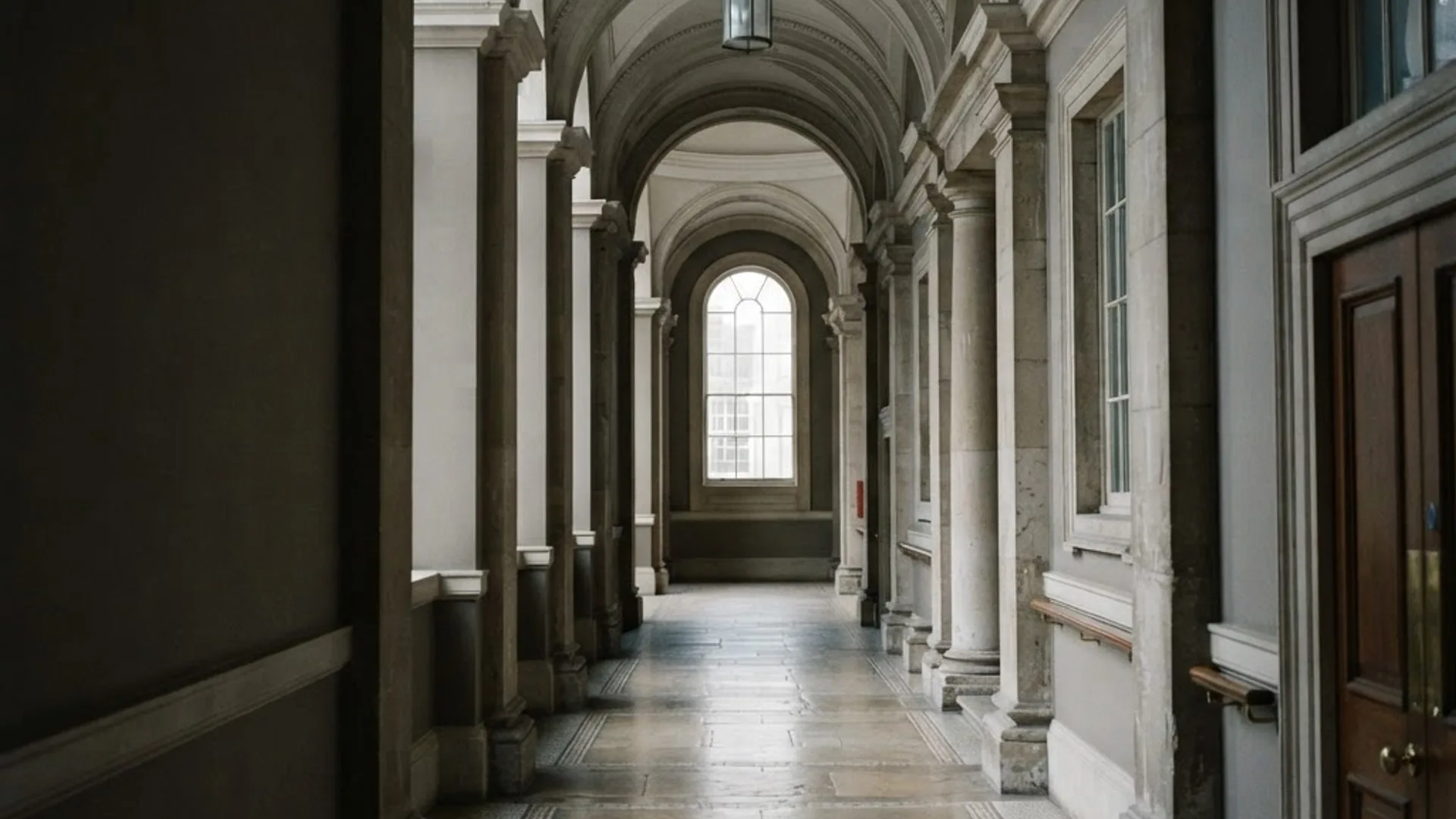 Ordered colonnade in a London institutional building