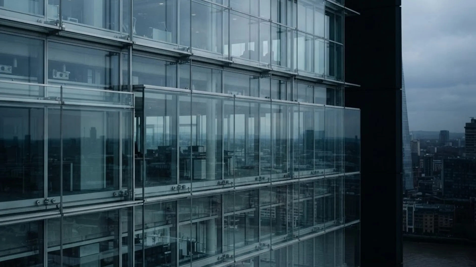 Layered architectural glass on a modern London facade